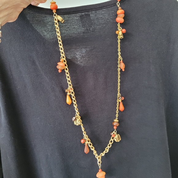 33" Necklace with Tiny Elephants and Frosted Beads. Sunset Colors. Light Weight. - Picture 11 of 11